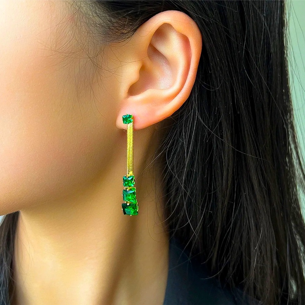 Square Emerald Earring 18k gold plated stainless steel